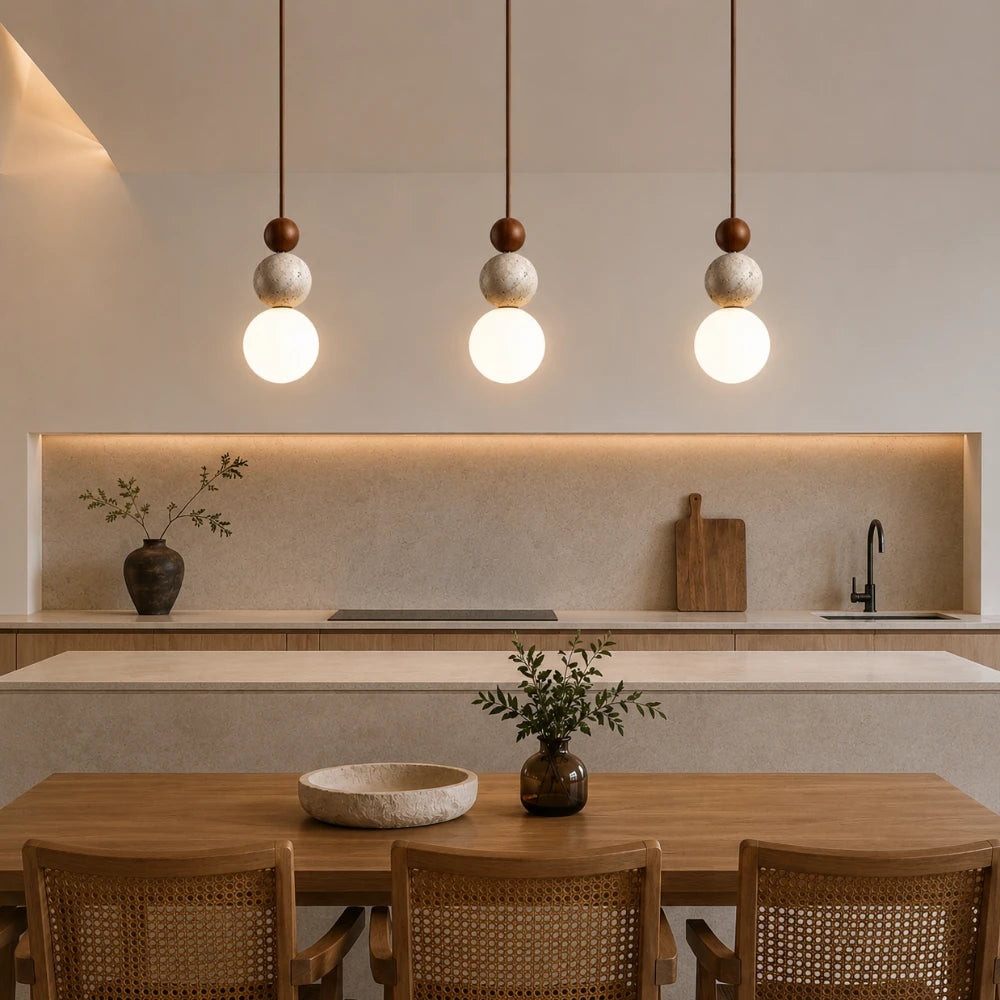 Suspension design nordique travertin & bois | Eiken