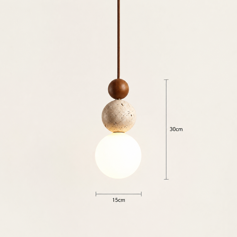 Suspension design nordique travertin & bois | Eiken