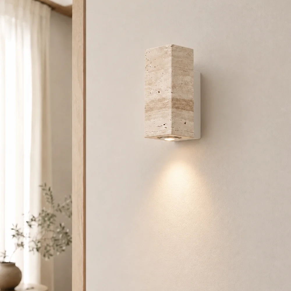 Applique murale moderne en travertin & bois | Elin
