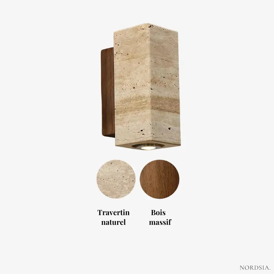 Applique murale moderne en travertin & bois | Elin NORDSIA