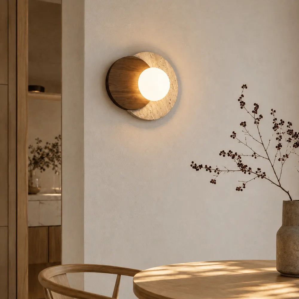Applique murale design scandinave en travertin & bois | Verdalsøra