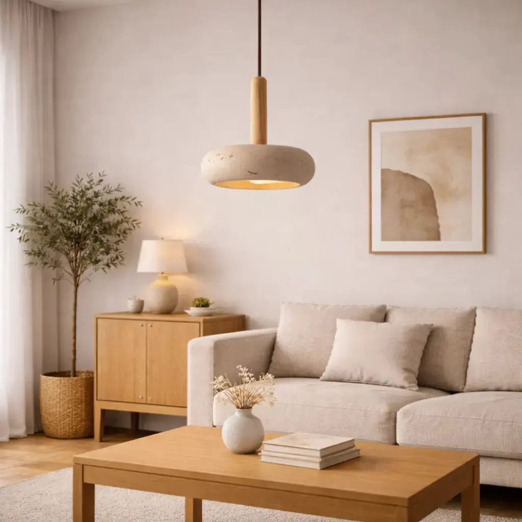 Suspension moderne en travertin & bois | Elys NORDSIA