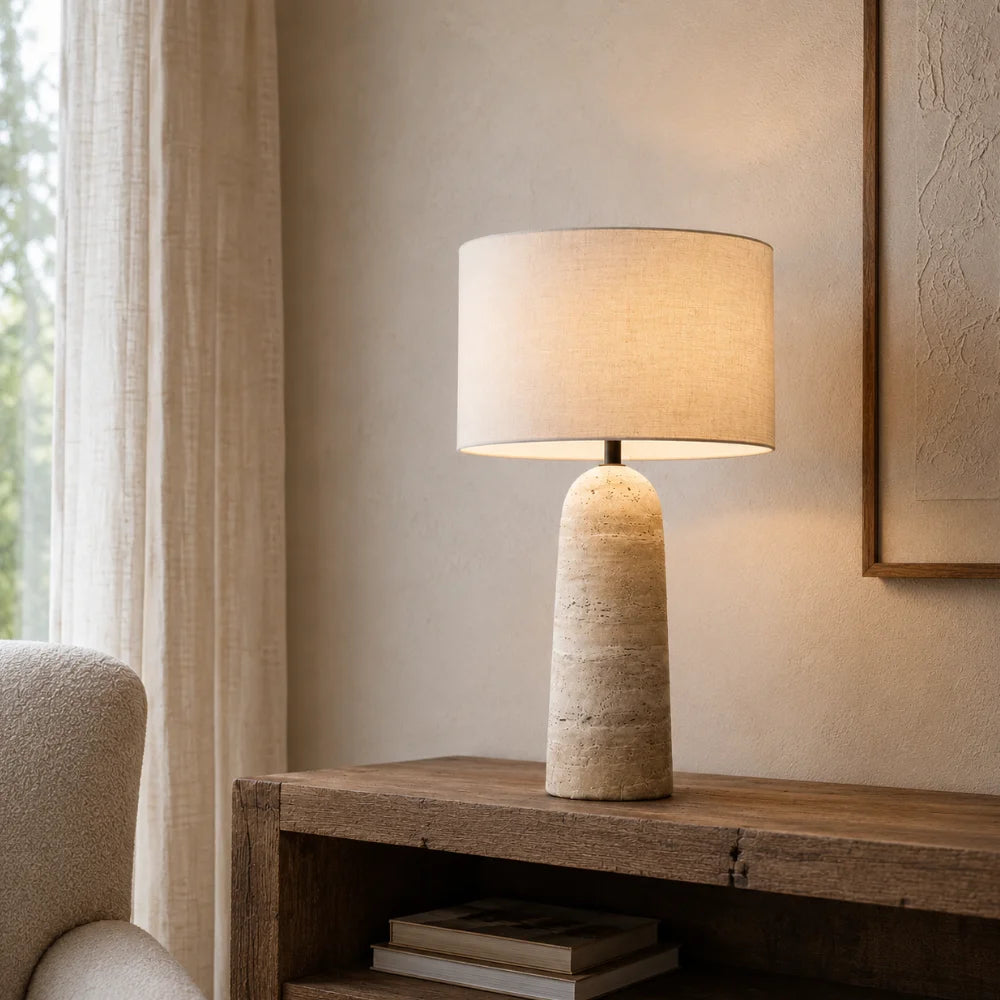 Lampe en travertin & tissu moderne | Freja