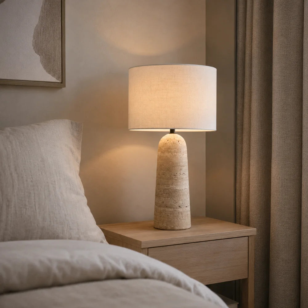 Lampe en travertin & tissu moderne | Freja
