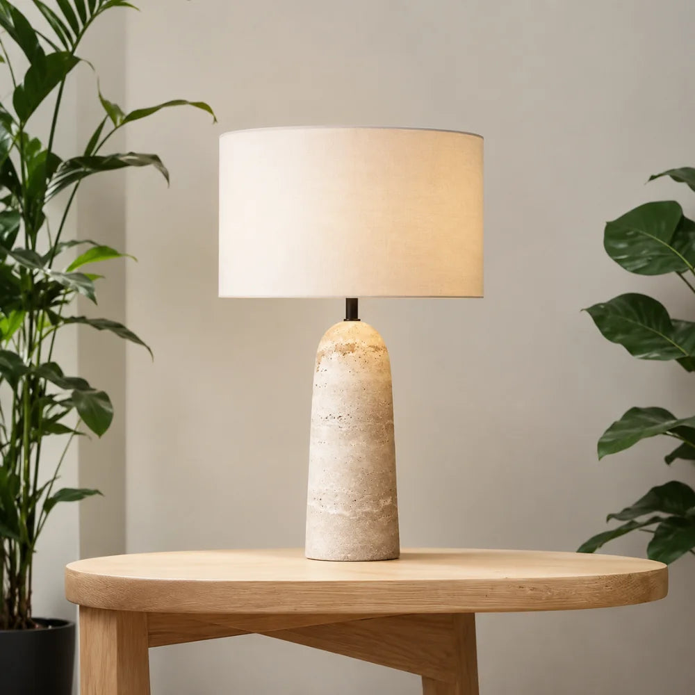 Lampe en travertin & tissu moderne | Freja