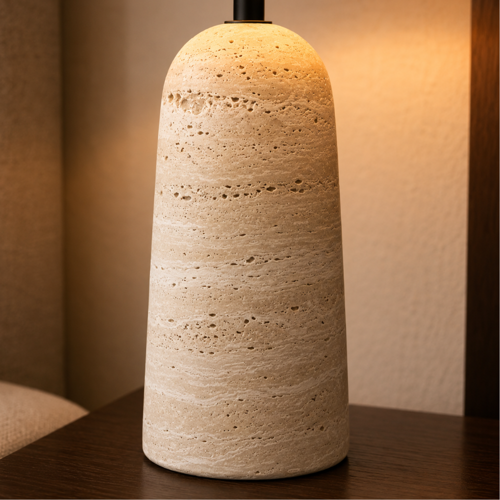 Lampe en travertin & tissu moderne | Freja