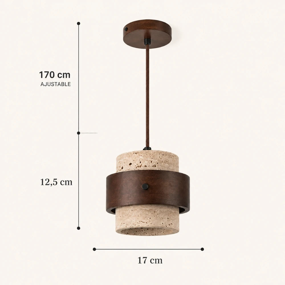 Suspension en travertin & Bois noyer moderne Ø 20 cm | Frya