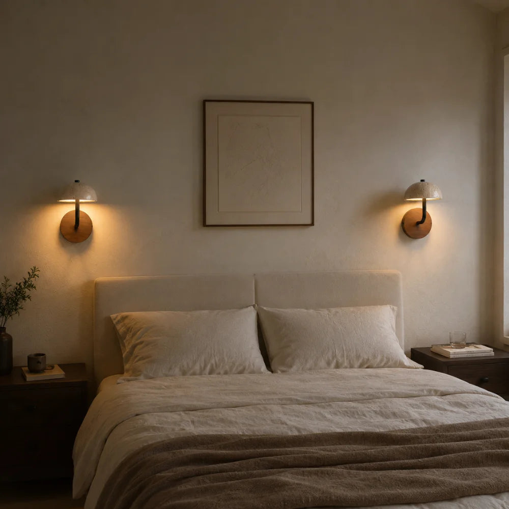 Applique murale design en travertin & bois | Ingrid
