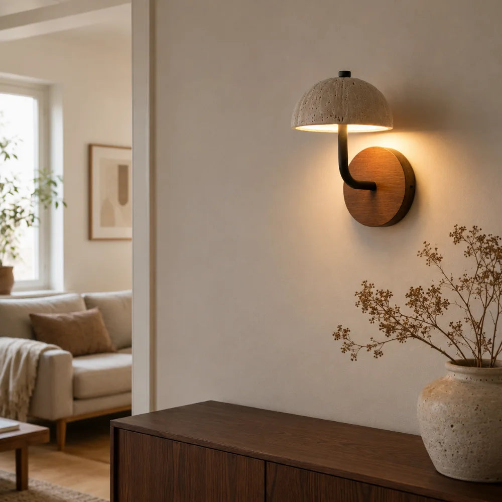 Applique murale design en travertin & bois | Ingrid