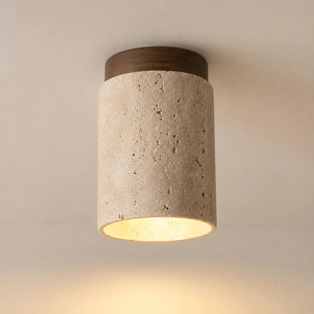 Plafonnier en travertin & bois massif moderne | Kara
