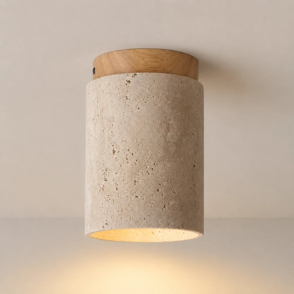 Plafonnier en travertin & bois massif moderne | Kara