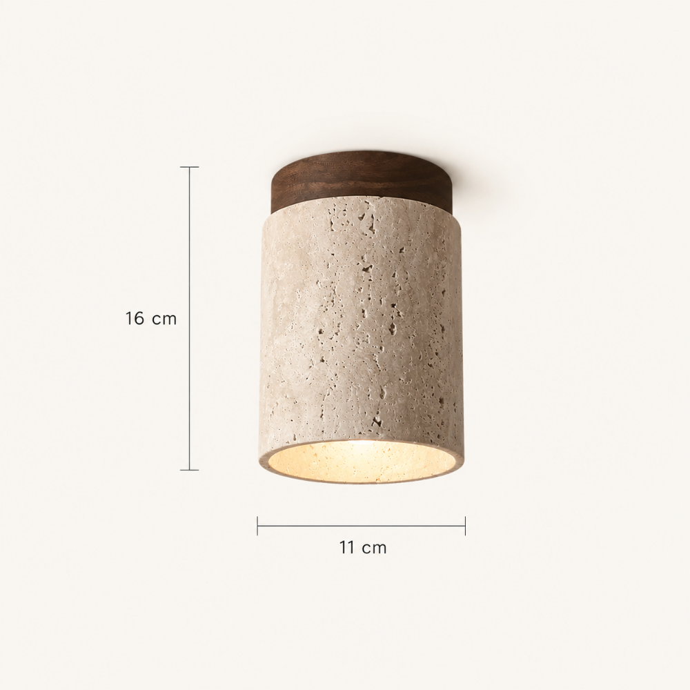 Plafonnier en travertin & bois massif moderne | Kara