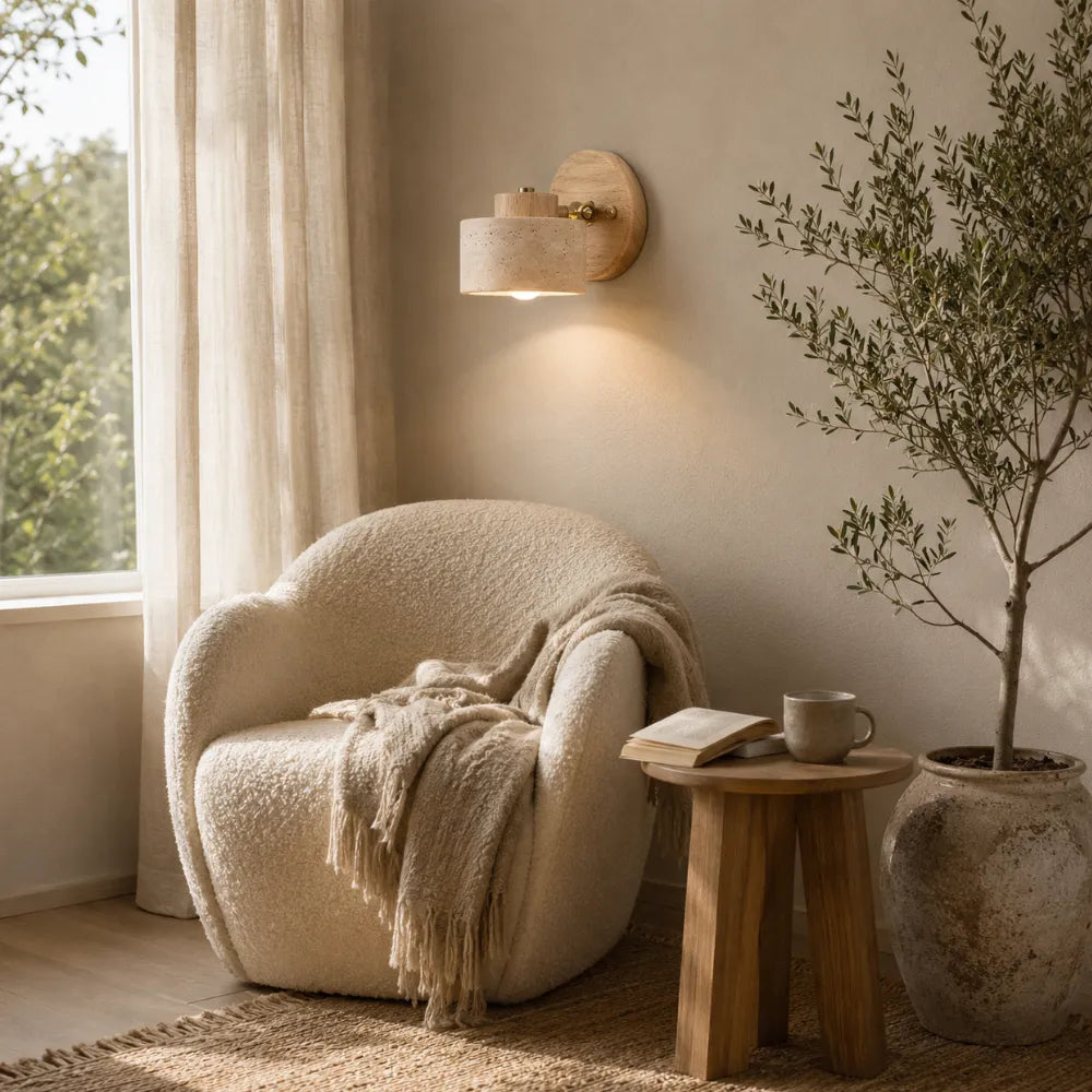 Applique murale travertin & bois | Kiven
