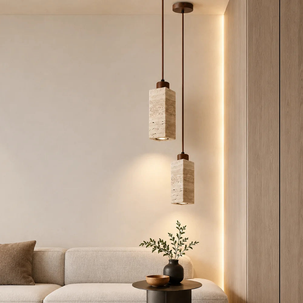 Suspension scandinave en travertin & bois | Koben