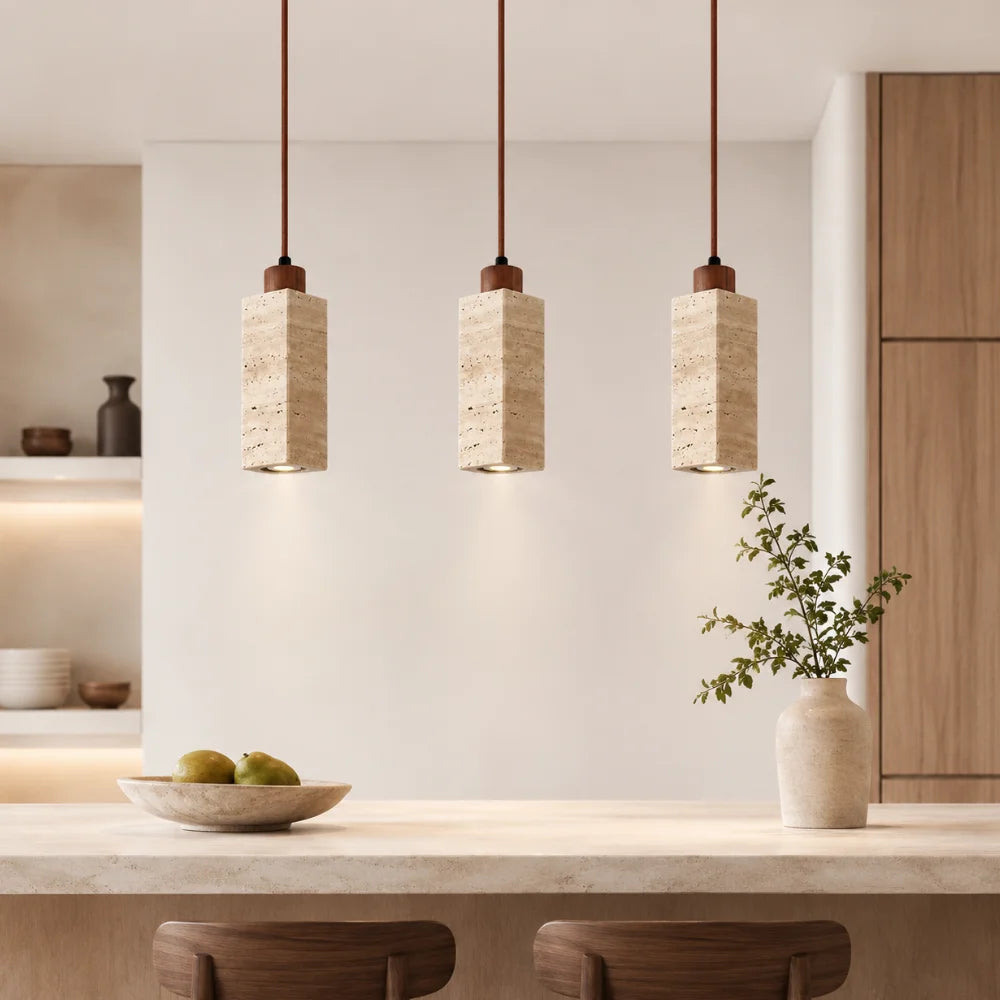 Suspension scandinave en travertin & bois | Koben