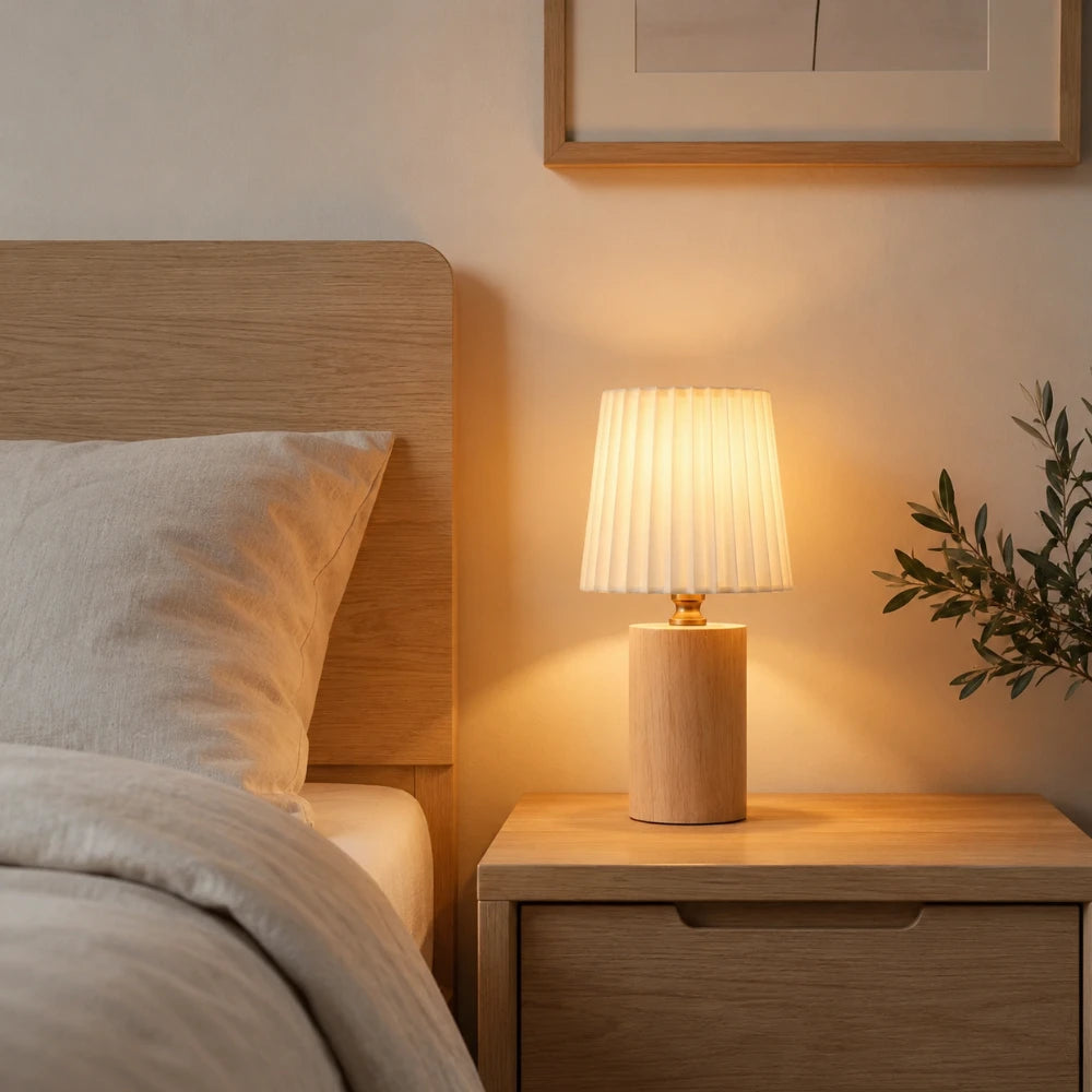 Lampe à poser bois & tissu plissé | Lior
