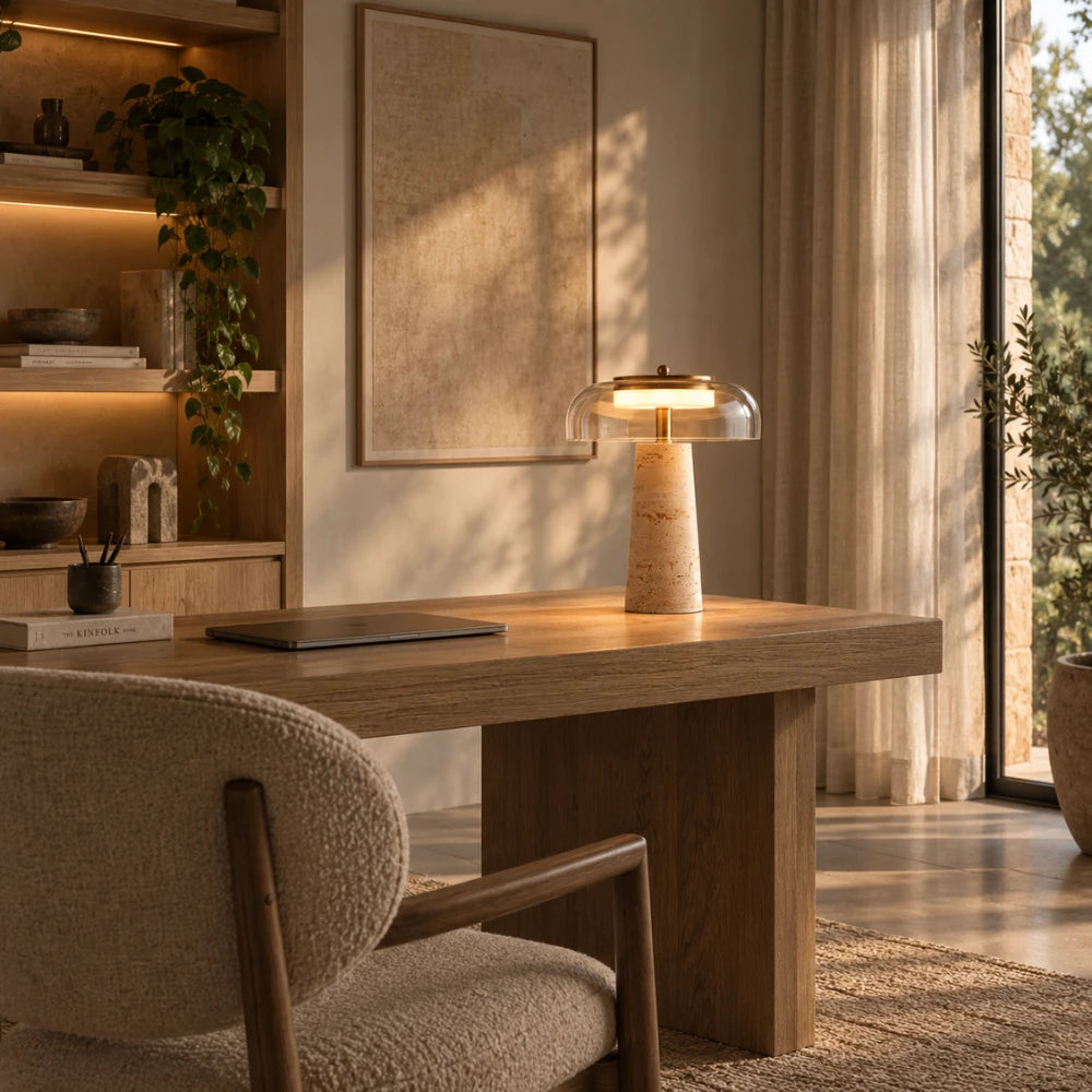 Lampe à poser travertin & verre | Sélia