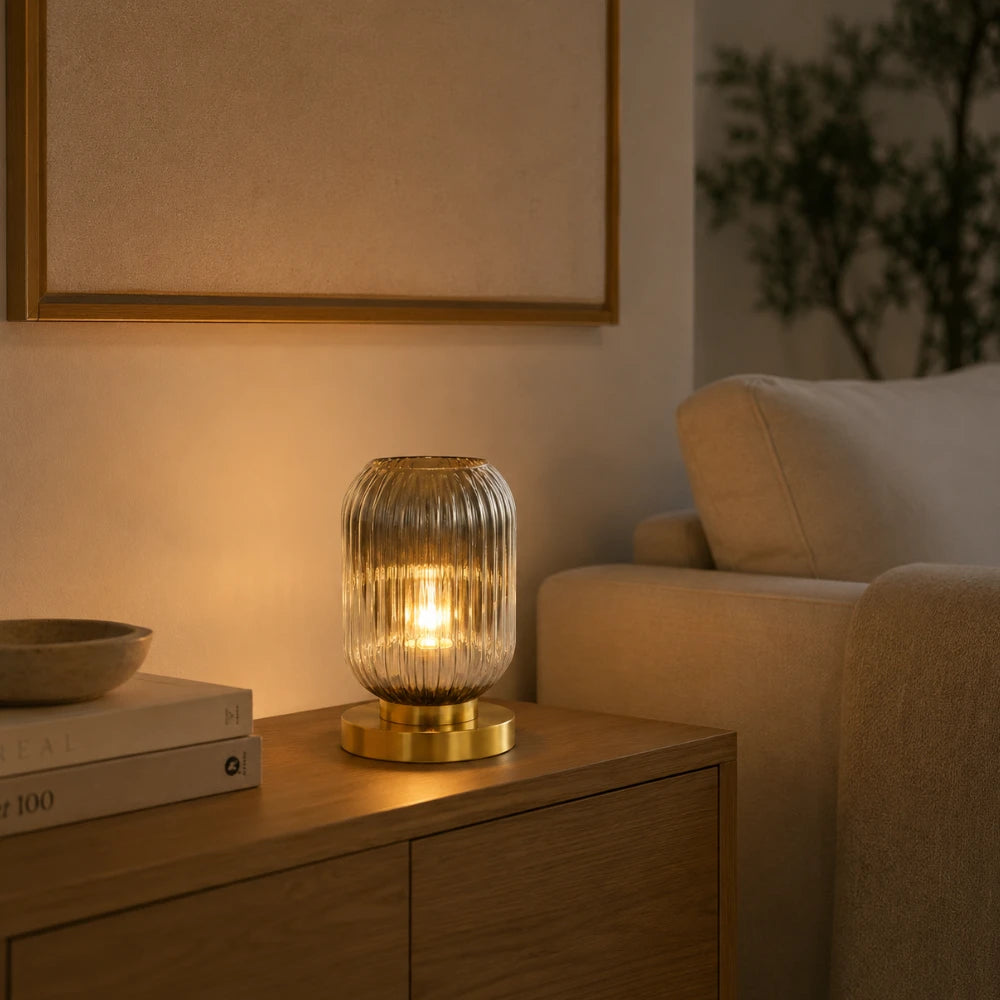 Lampe à poser verre & laiton | Yrsa