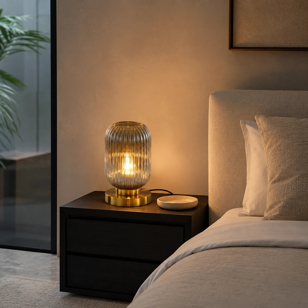 Lampe à poser verre & laiton | Yrsa