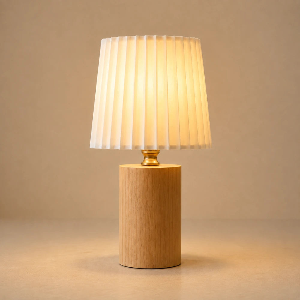 Lampe à poser bois & tissu plissé | Lior