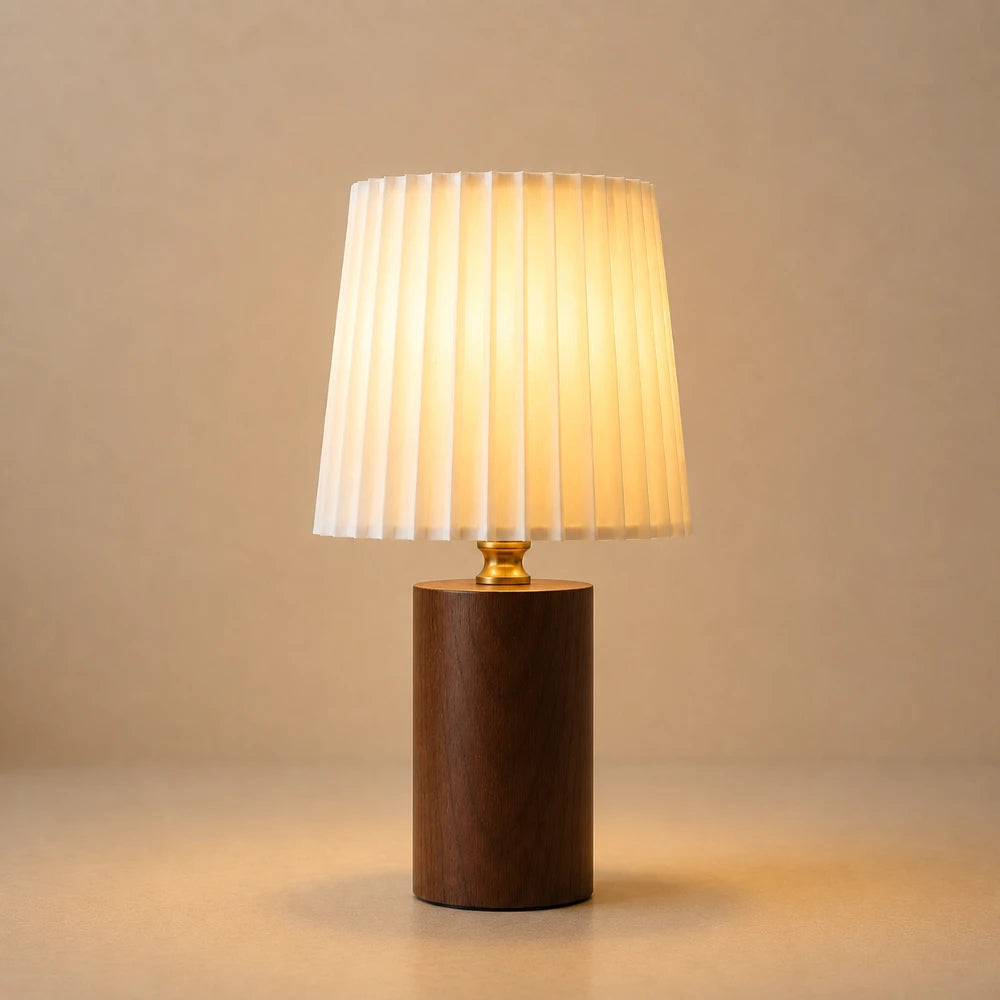Lampe à poser bois & tissu plissé | Lior