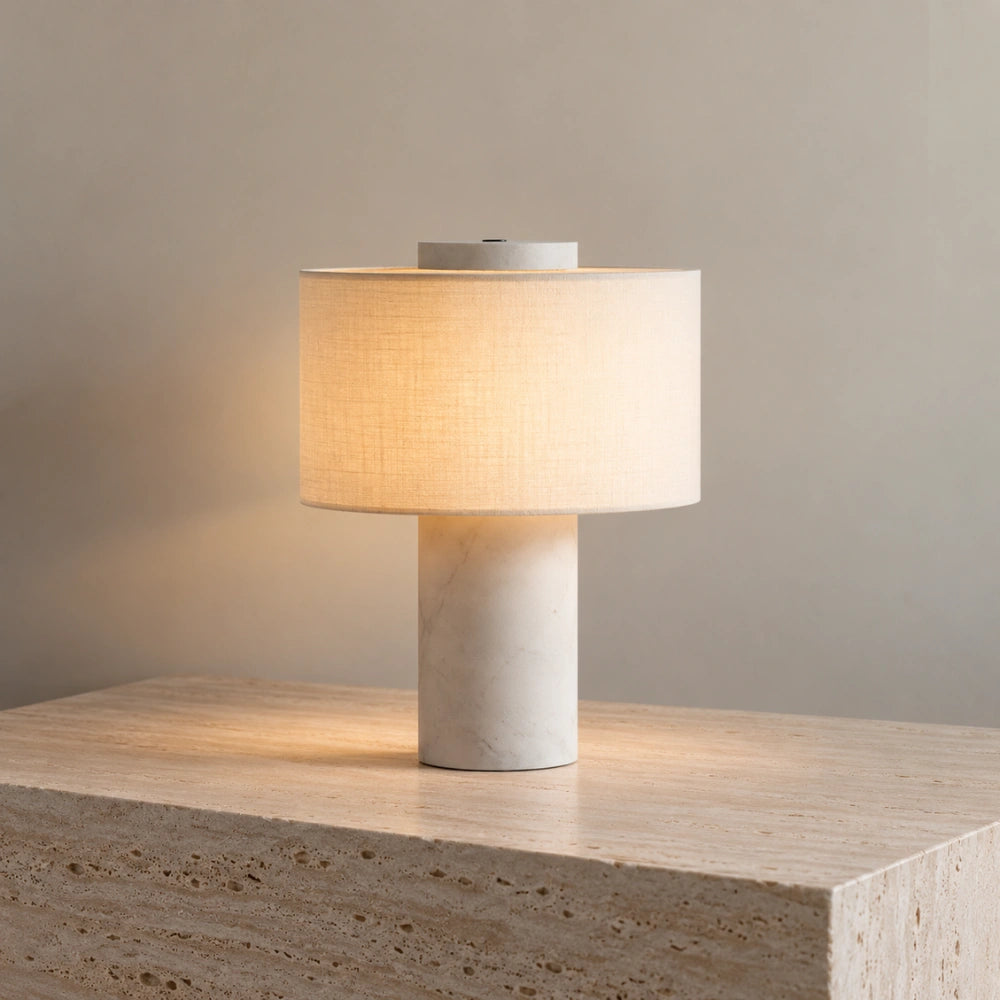 Lampe à poser travertin & tissu | Alba
