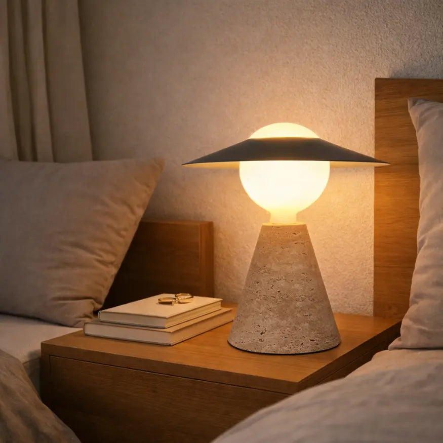 Lampe de chevet en Travertin & Verre | Aili