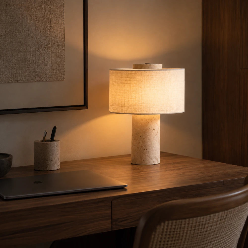 Lampe à poser travertin & tissu | Alba