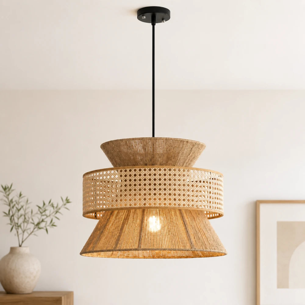 Suspension bambou & rotin naturel Ø 40 cm | Linnea