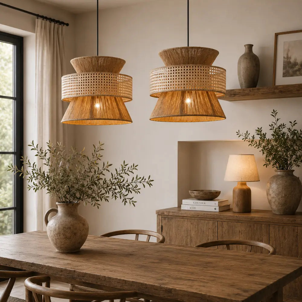 Suspension bambou & rotin naturel Ø 40 cm | Linnea
