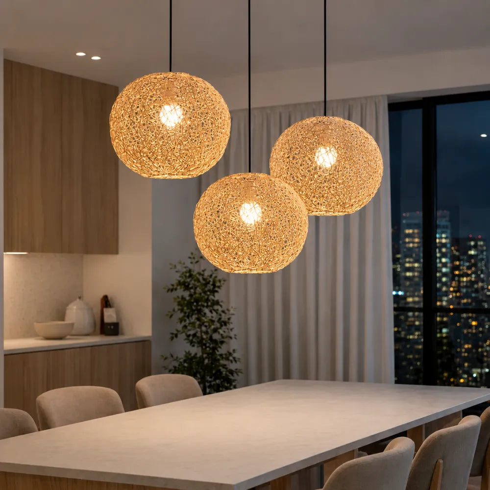 Suspension rotin & bambou sphérique Ø 30 cm | Liora