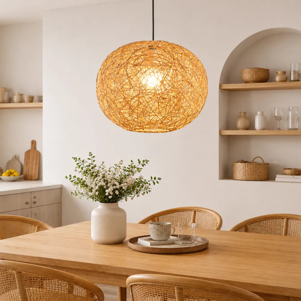 Suspension rotin & bambou sphérique Ø 30 cm | Liora