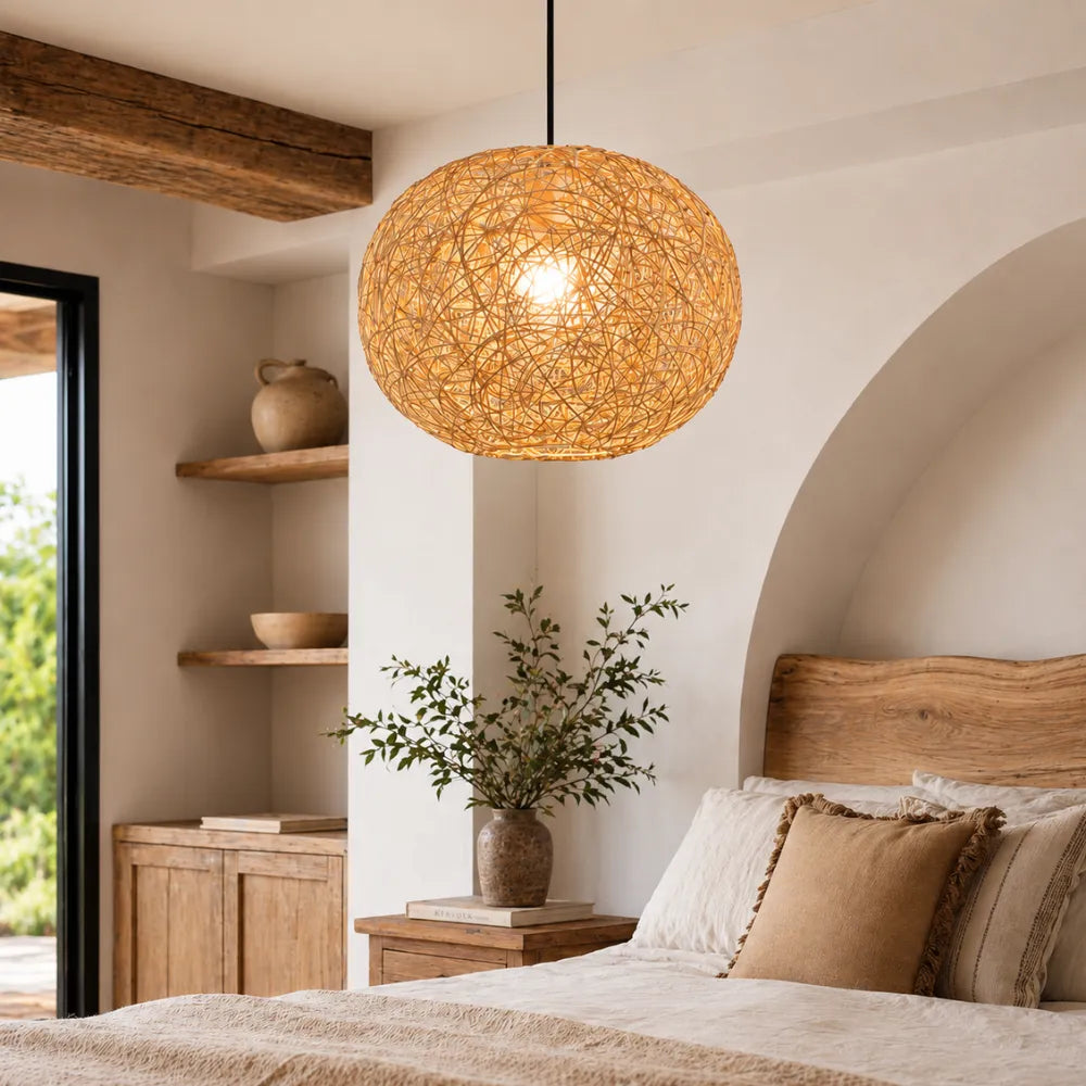 Suspension rotin & bambou sphérique Ø 30 cm | Liora