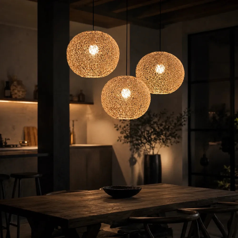 Suspension rotin & bambou sphérique Ø 30 cm | Liora