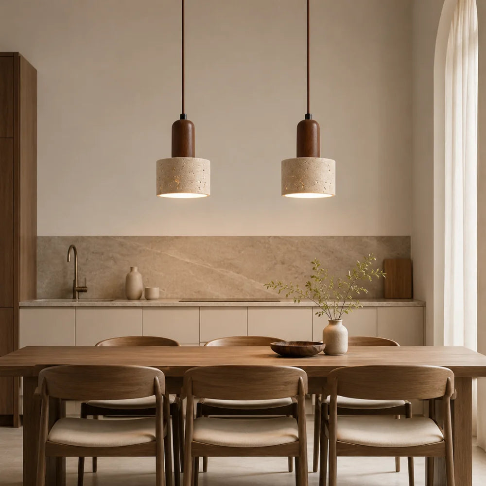 Suspension en travertin & bois design épuré | Løvik