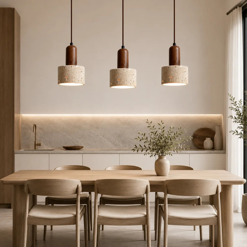 Suspension en travertin & bois design épuré | Løvik