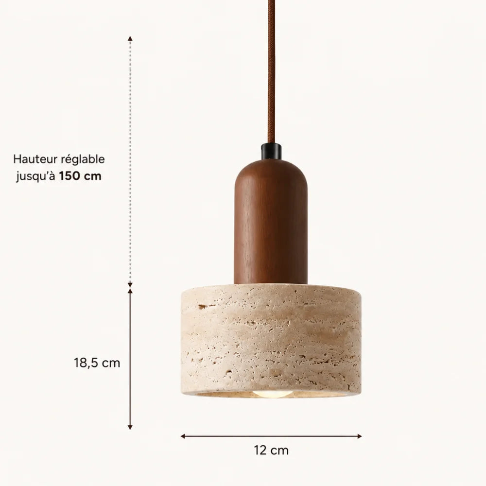 Suspension en travertin & bois design épuré | Løvik
