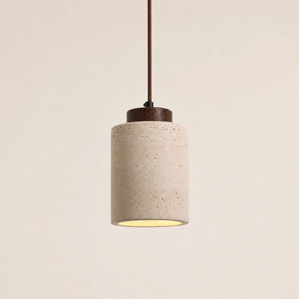 Suspension en travertin & bois design minimaliste | Lumi