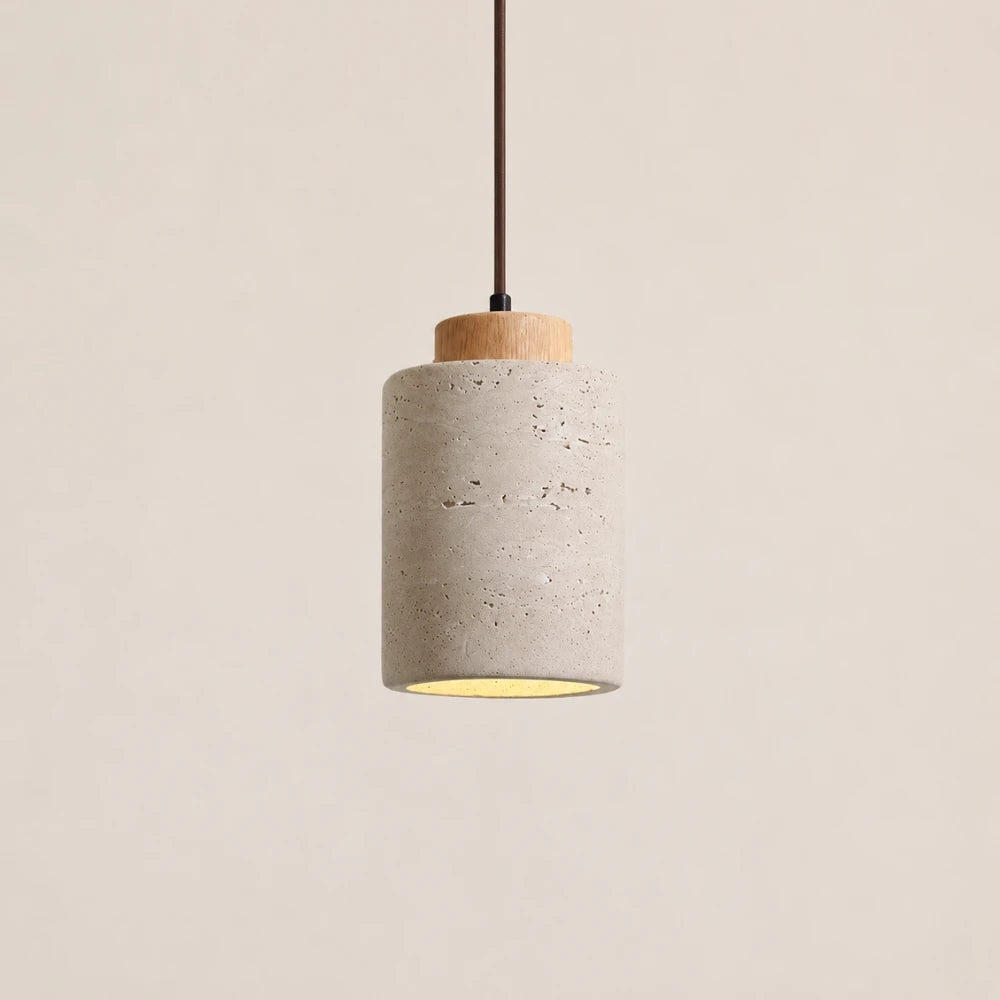 Suspension en travertin & bois design minimaliste | Lumi