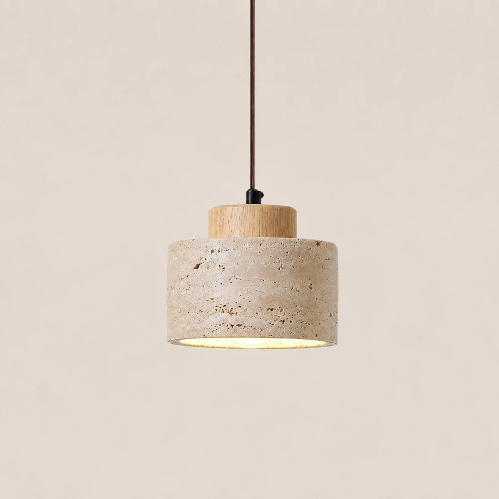 Suspension en travertin & bois design minimaliste | Lumi