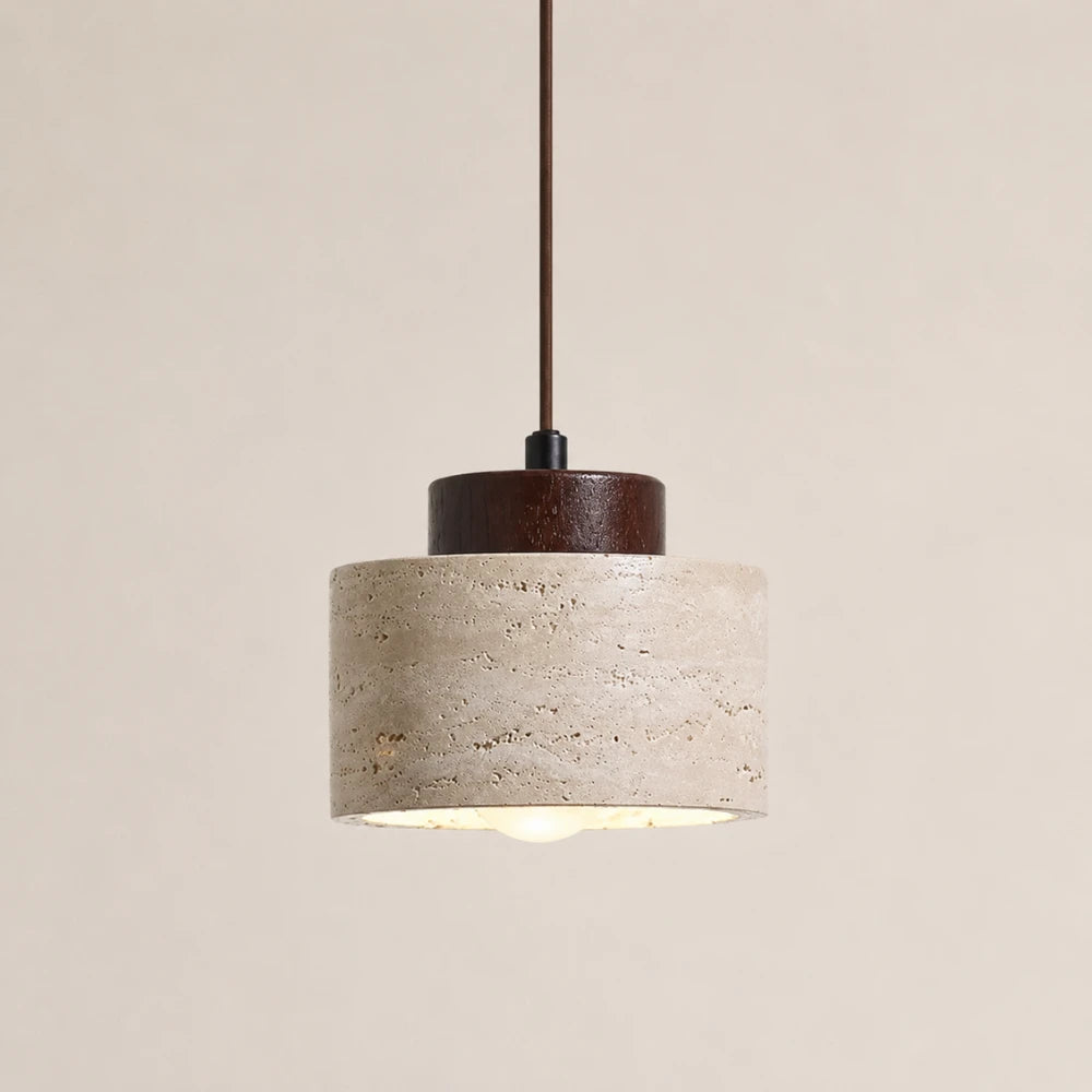 Suspension en travertin & bois design minimaliste | Lumi