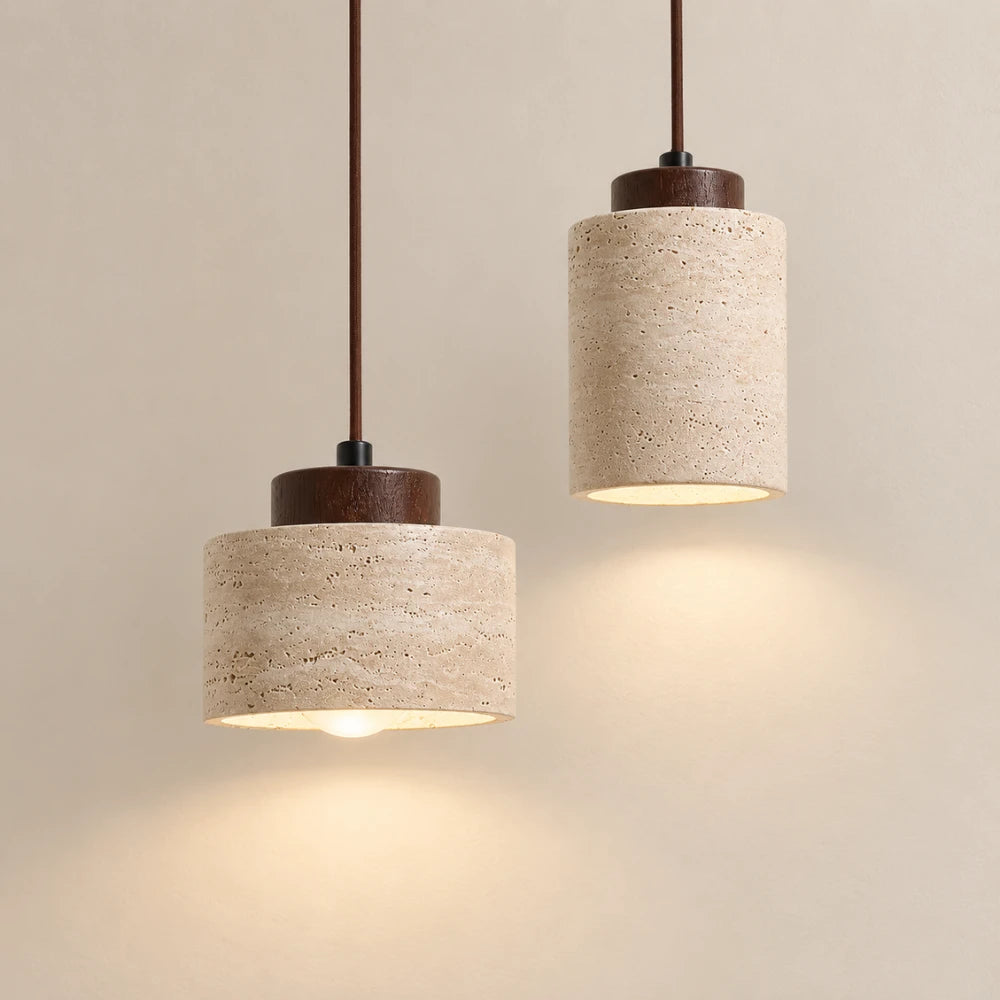 Suspension en travertin & bois design minimaliste | Lumi