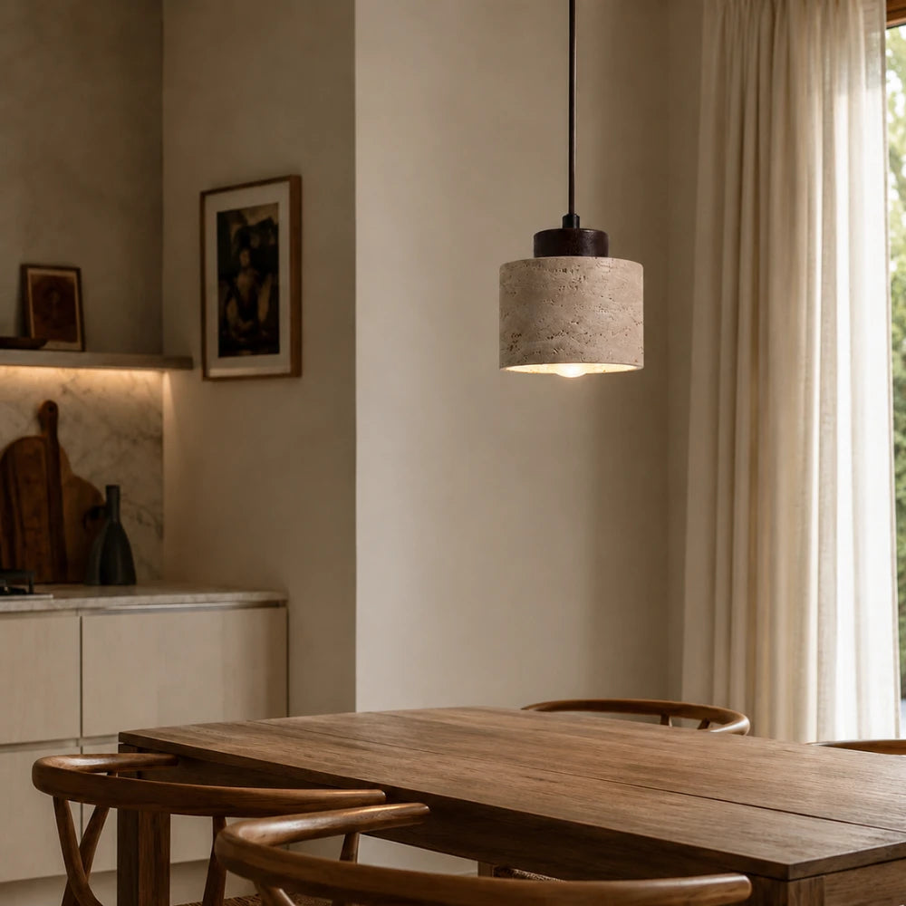 Suspension en travertin & bois design minimaliste | Lumi