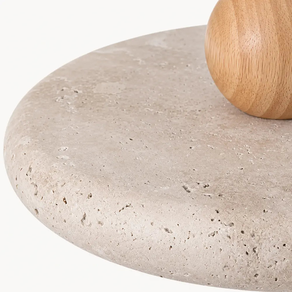 Suspension design scandinave en travertin & bois Ø 30 cm | Lyng