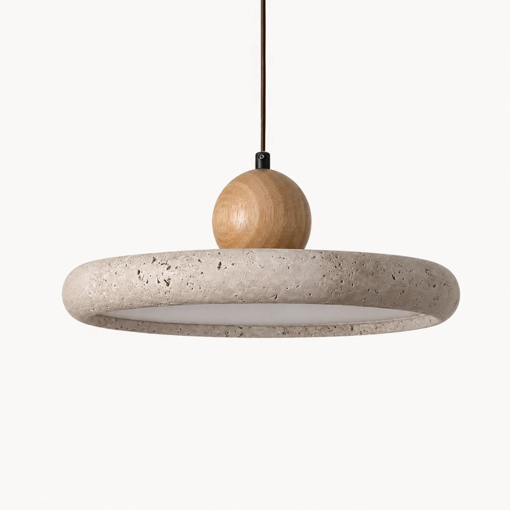 Suspension design scandinave en travertin & bois Ø 30 cm | Lyng