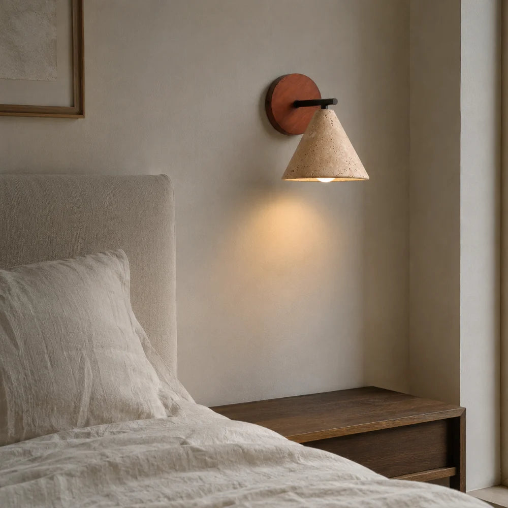 Applique murale design scandinave en travertin & bois | Lyra