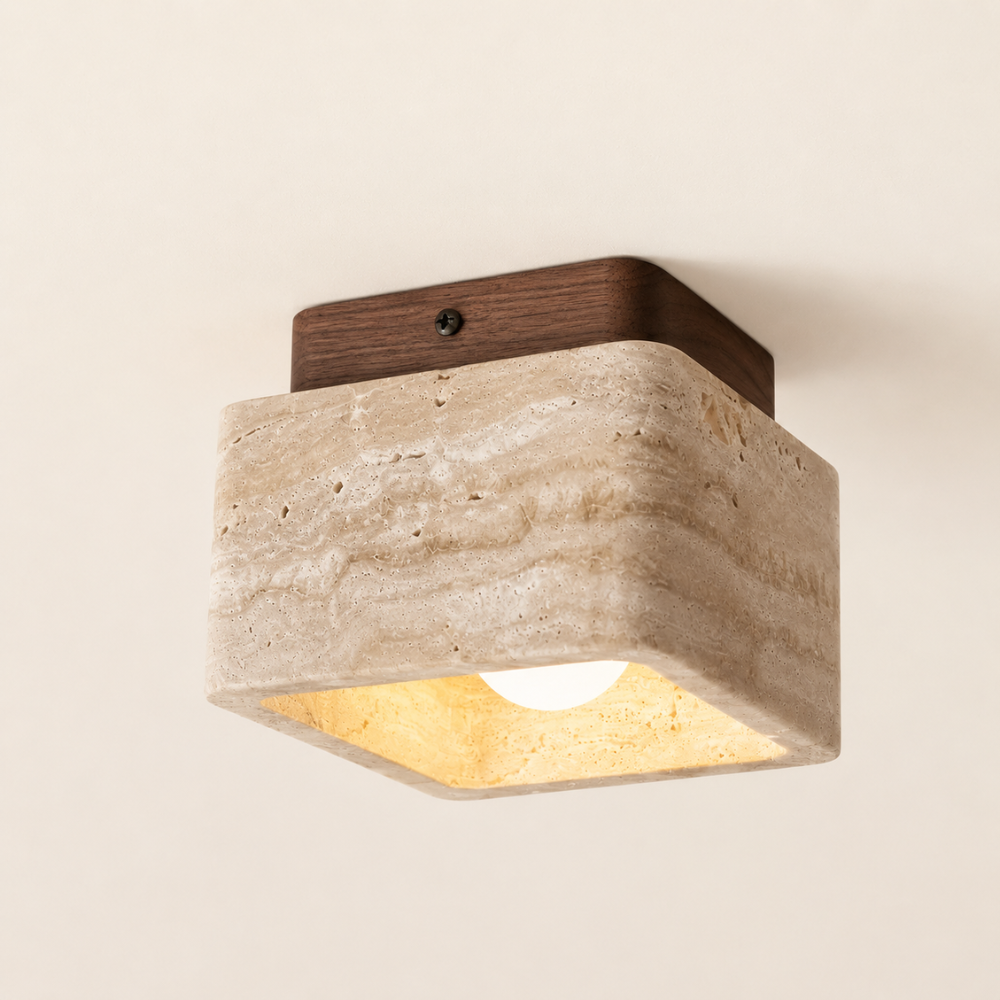 Plafonnier travertin & bois design nordique | Nidar