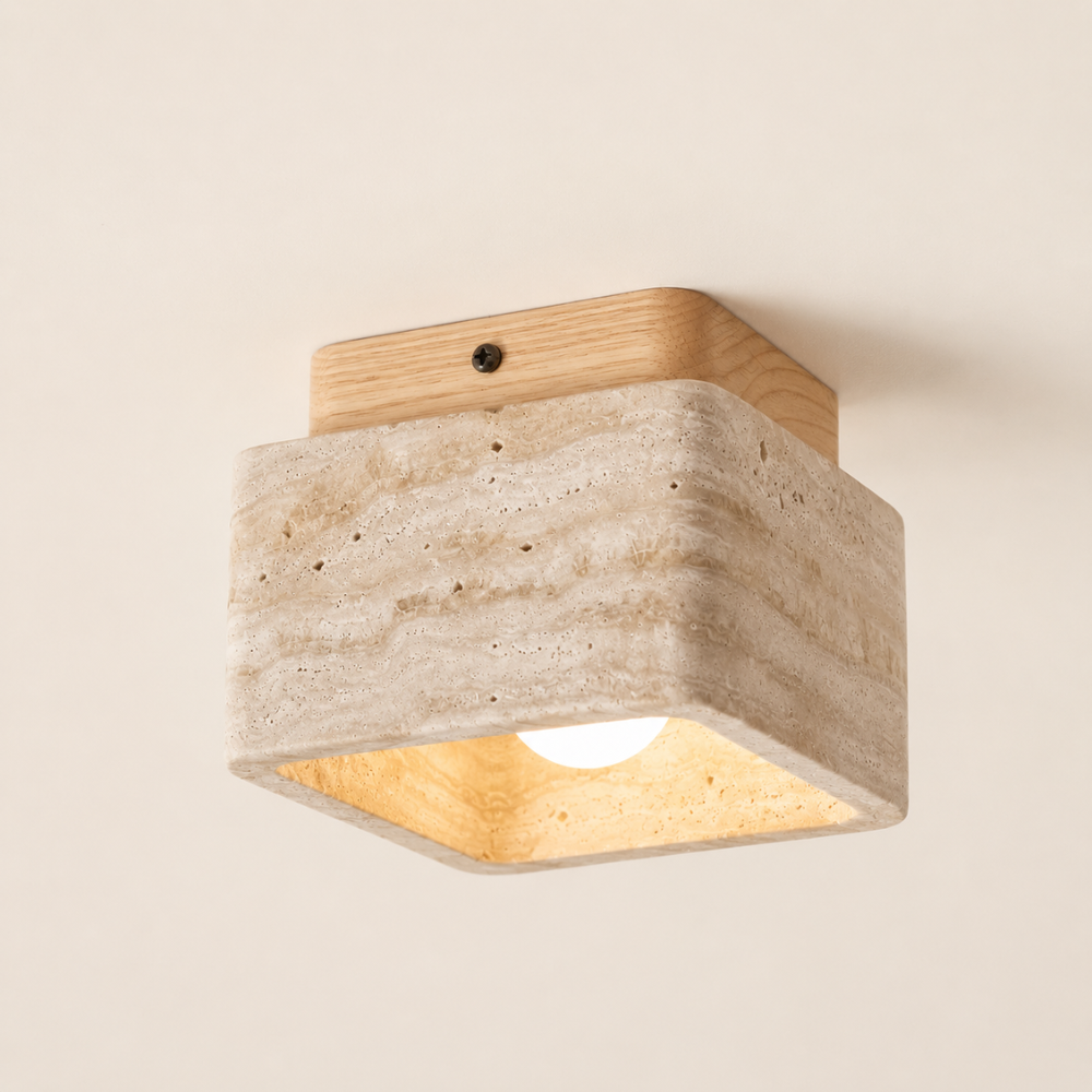 Plafonnier travertin & bois design nordique | Nidar