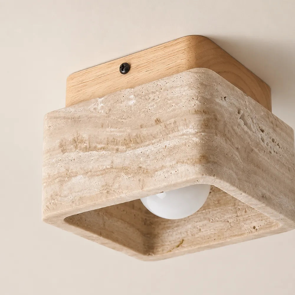 Plafonnier travertin & bois design nordique | Nidar