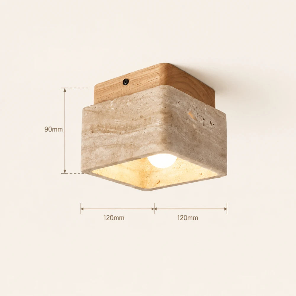 Plafonnier travertin & bois design nordique | Nidar